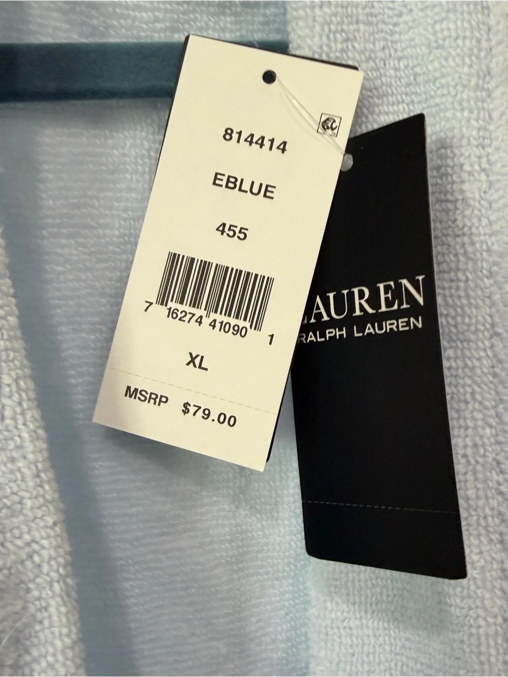 Ralph Lauren Light Blue Terry Bath Robe with Shawl Collar NWT $79 Beautiful
